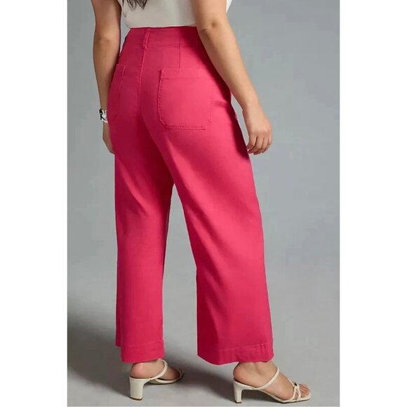 Maeve Anthropologie The Colette Linen Blend Wide-Leg Crop Size 27 Tall Geranium - Picture 5 of 8